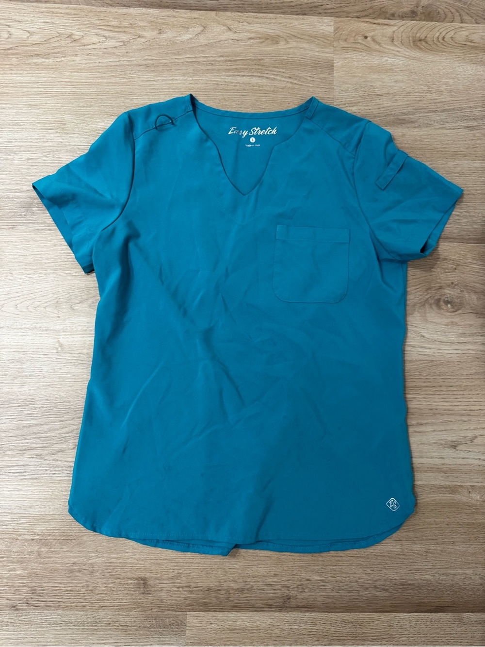 Easy Stretch Teal Scrub V-Neck Short Sleeve Top